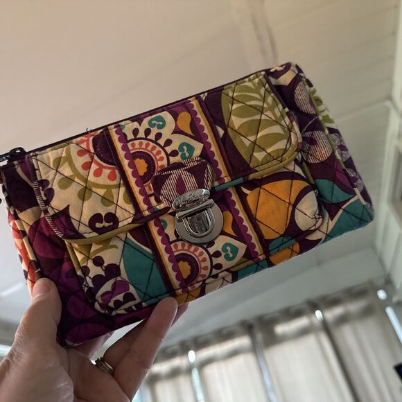 Vera Bradley Pushlock Wristlet PLUM CRAZY Push Lock & Zip Top Zip Inner Pocket - Picture 2 of 5